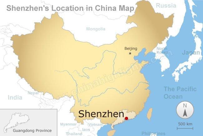 Shenzhen localización en China mapa