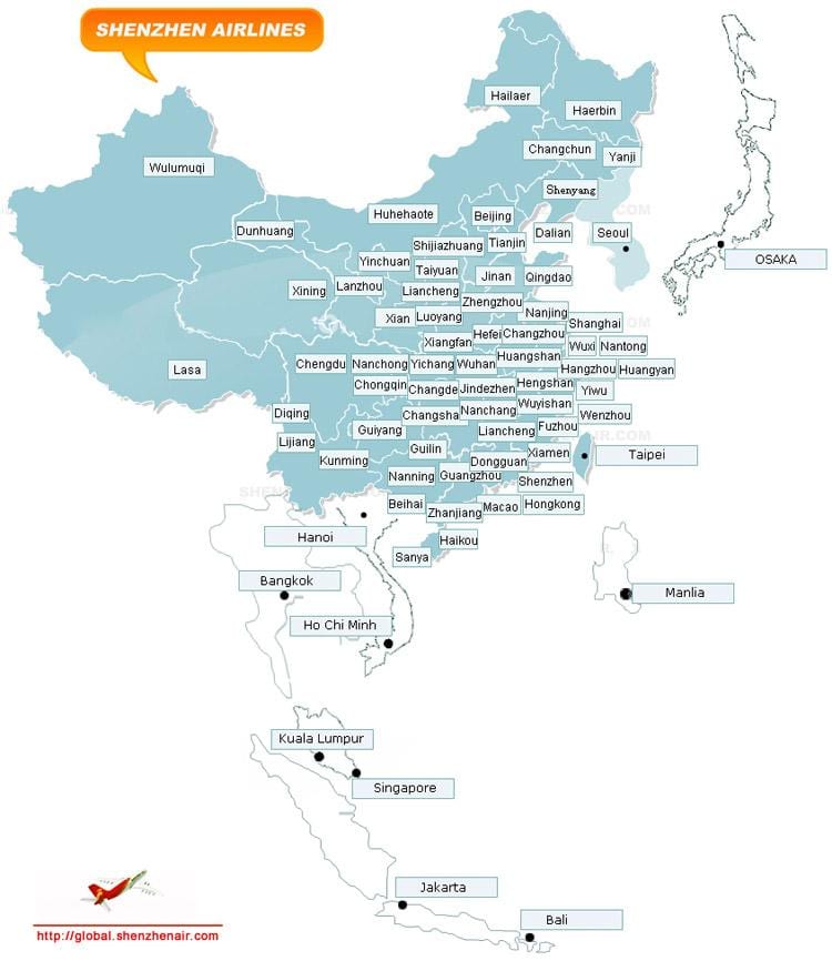 mapa de Shenzhen compañías aéreas ruta