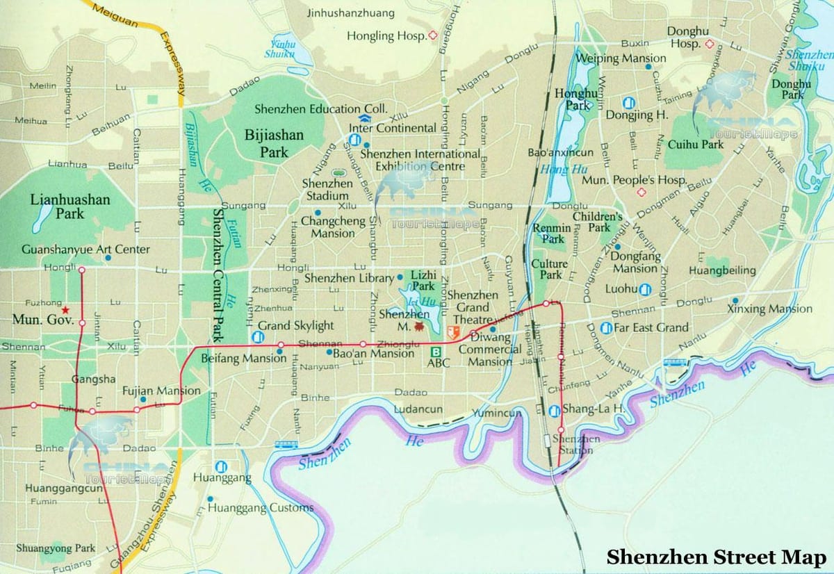 mapa de Shenzhen rúa