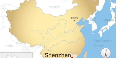 Shenzhen localización en China mapa