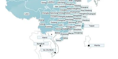 Mapa de Shenzhen compañías aéreas ruta